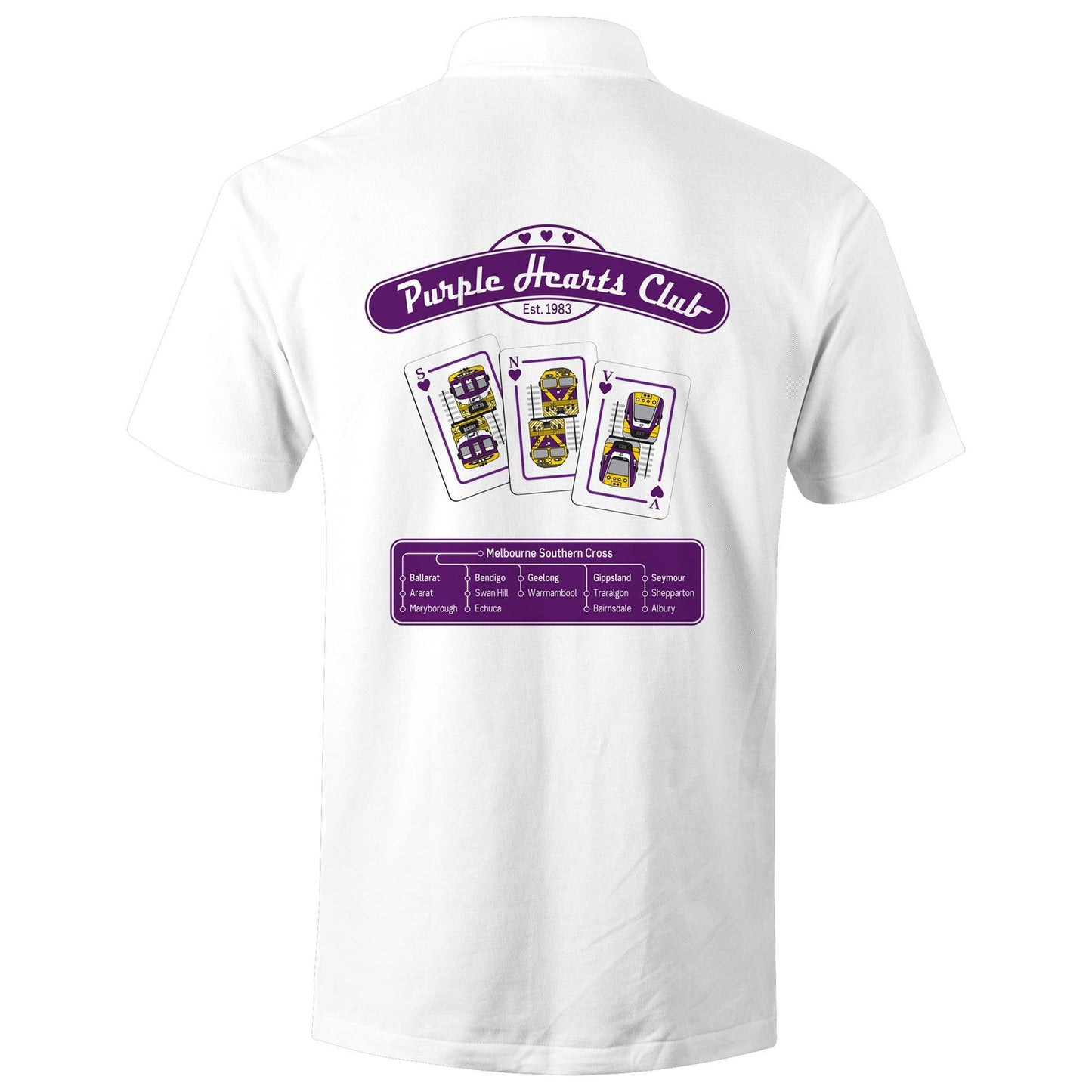 Premium Double Sided Adult (Unisex) Polo -Melbourne & Victoria 'Purple Hearts Club'